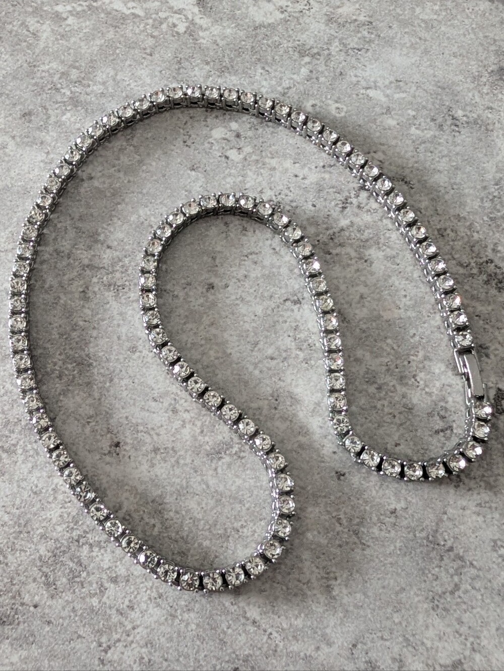 Tennis Necklace Silver Tone And Clear Rhinestones
